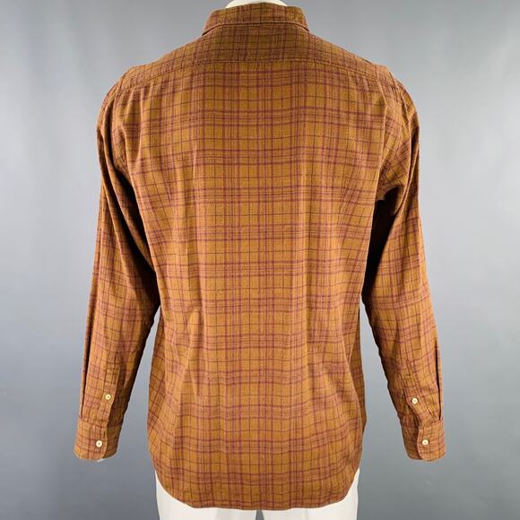BEVILACQUA Size XL Brown Purple Checkered Cotton Blend Long Sleeve Shirt - Picture 3 of 7